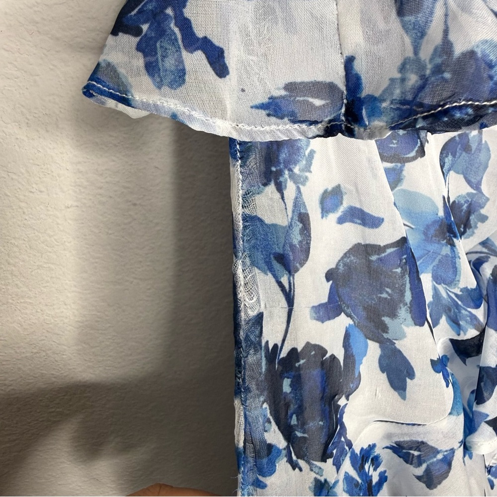 Anthropologie x BHLDN Blue Floral Ruffle Strapless Maxi Dress Size 6 - Picture 9 of 10